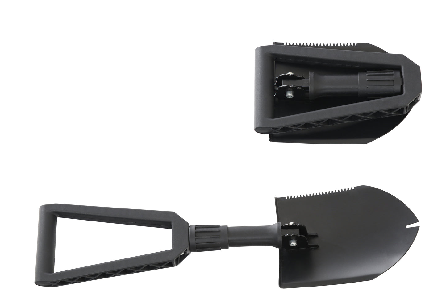 Black folding shovel on a white background