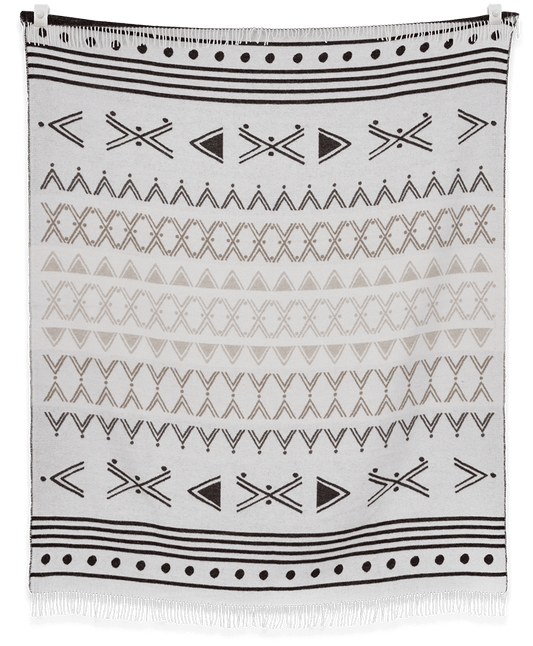 Textile with black geometric patterns on a white background