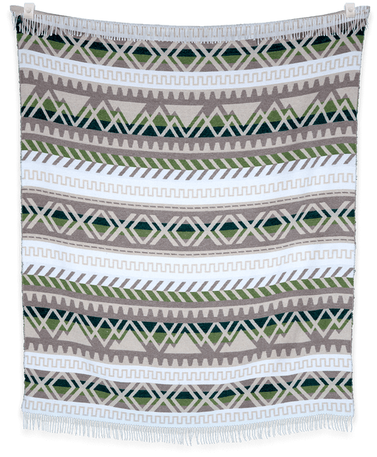Woven blanket with geometric pattern on a black background