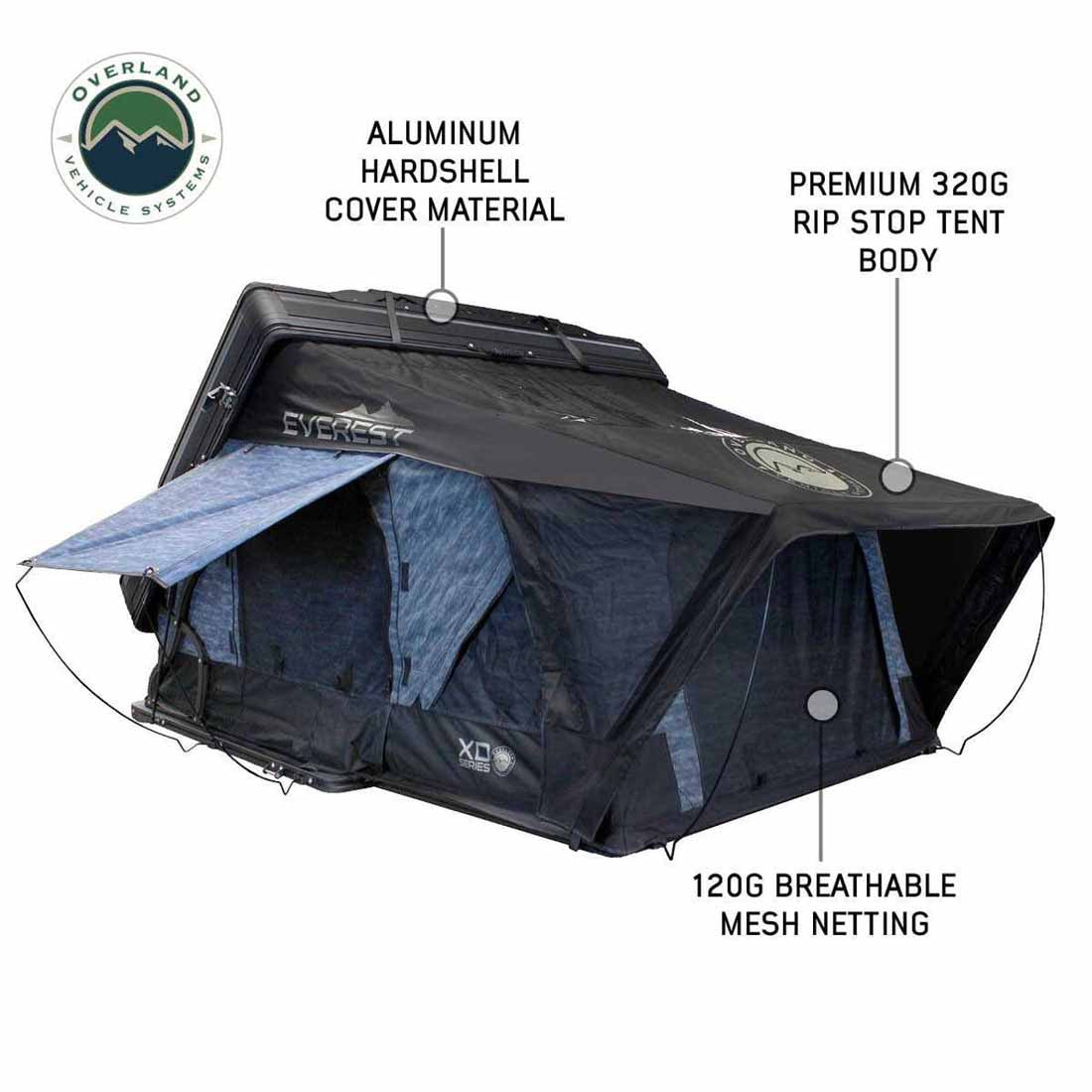 XD Everest 4 Person Roof Top Tent (Blue Body & Black Rainfly)