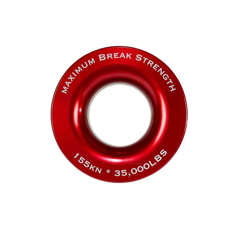 Red metal recovery ring with 'Maximum Break Strength' text on a white background