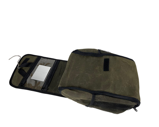 Green overnight bag with a transparent pocket on a white background