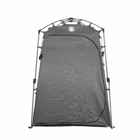 Portable shower tent with a patterned design on a white background