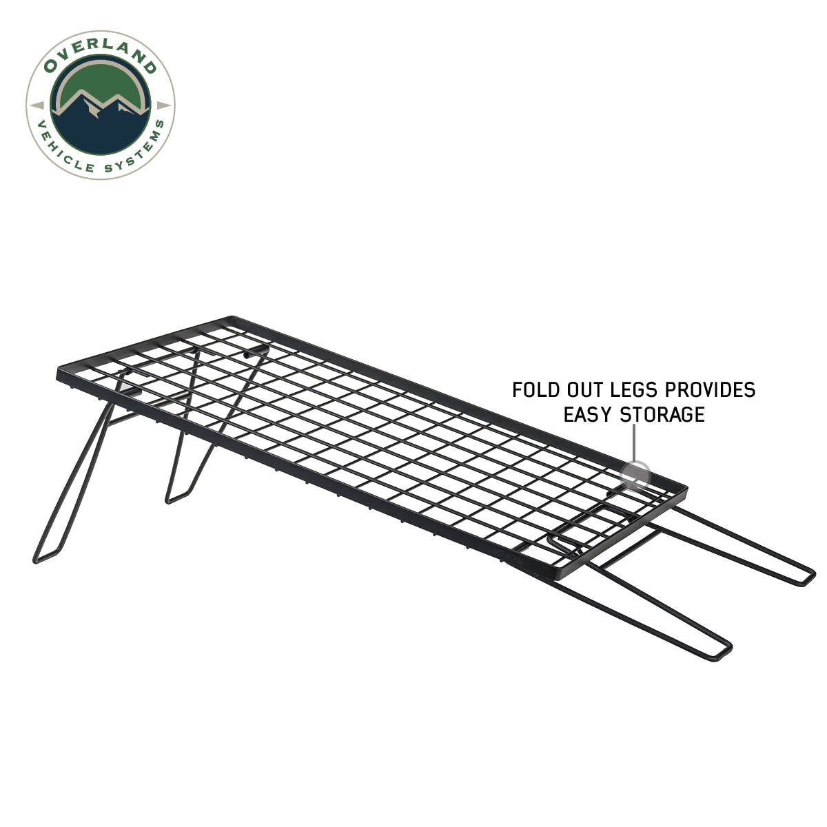 Foldable base with 'Overland Vehicle Systems' logo on a white background
