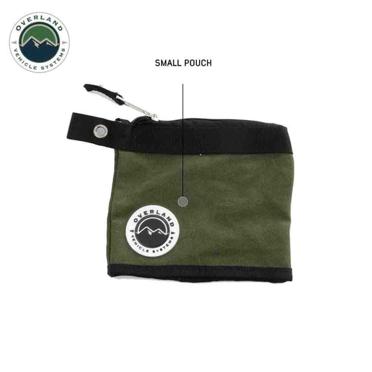 Green small pouch with black top and Overland Vehicle Systems logo on a white background