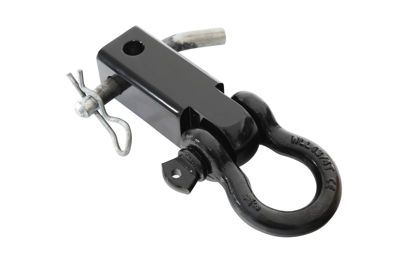 Black metal shackle on a white background