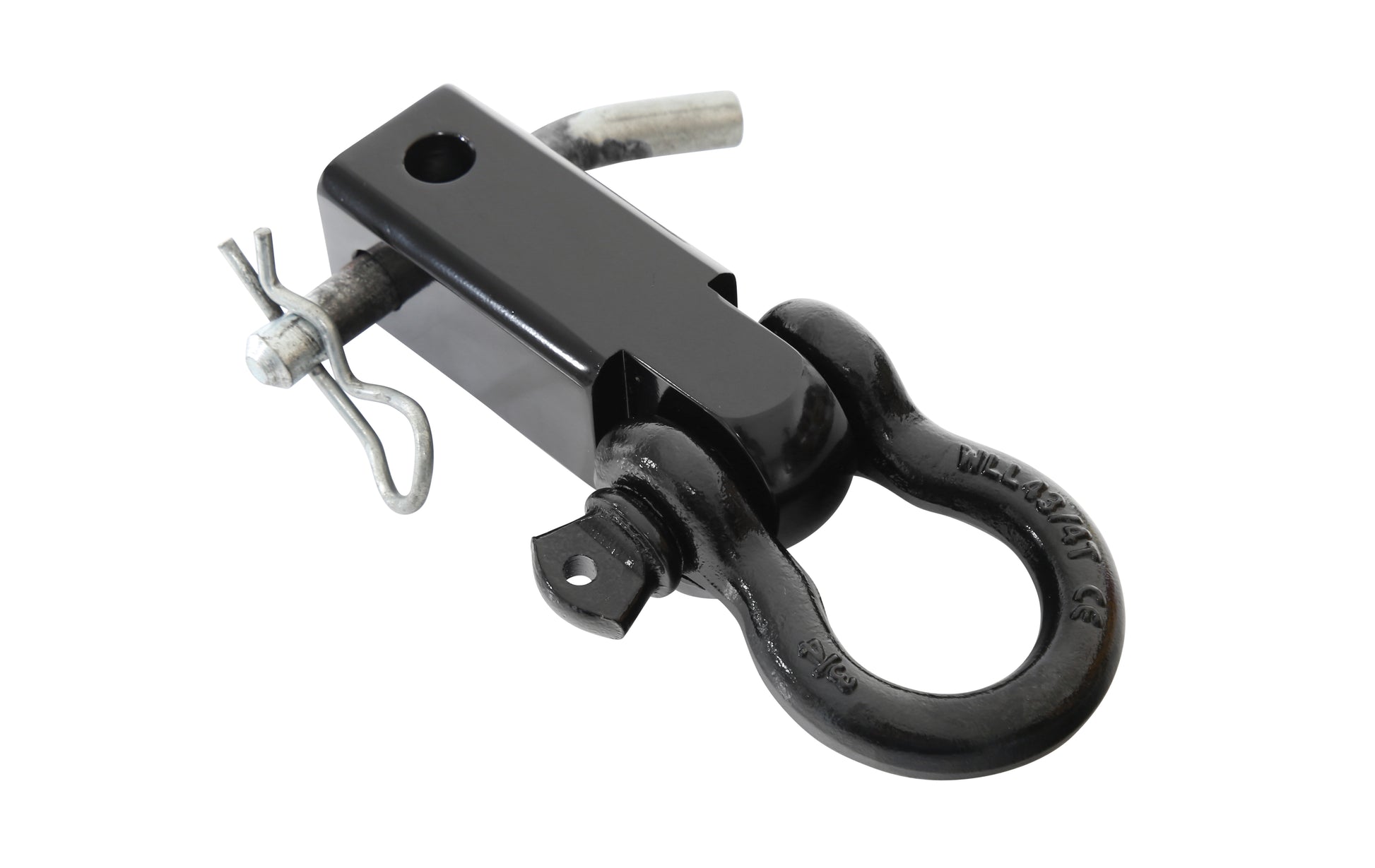 Black metal shackle on a white background