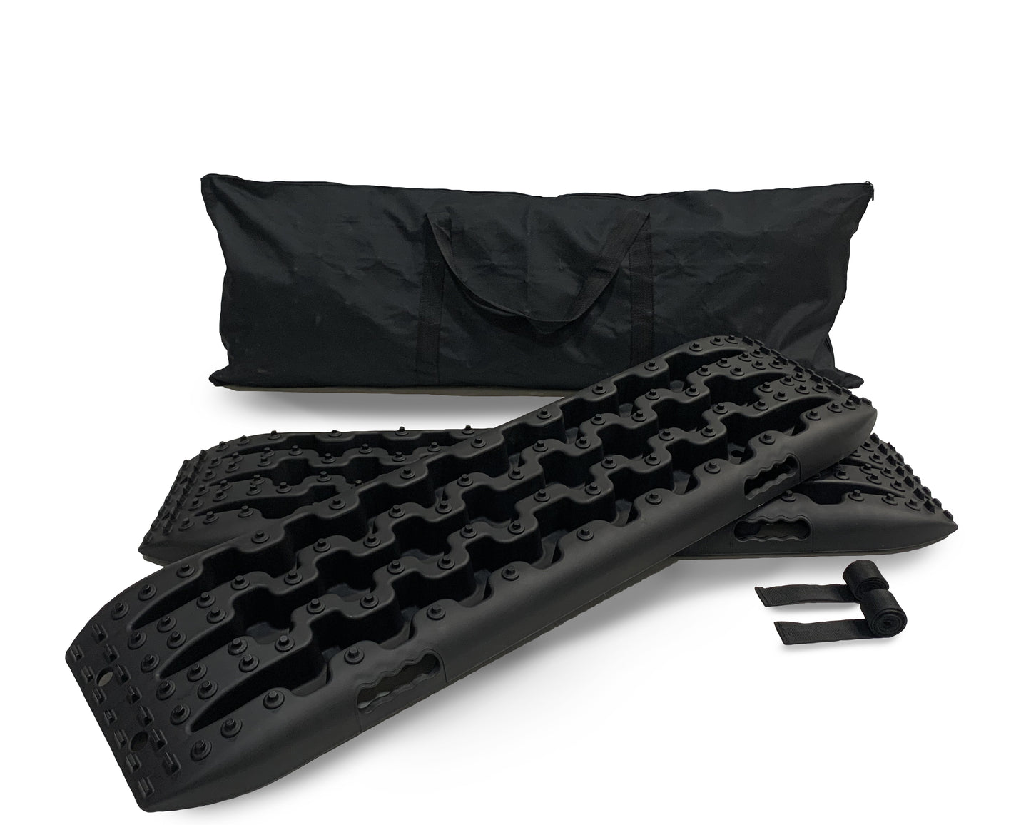 Black rubber matting set with a black bag on a white background