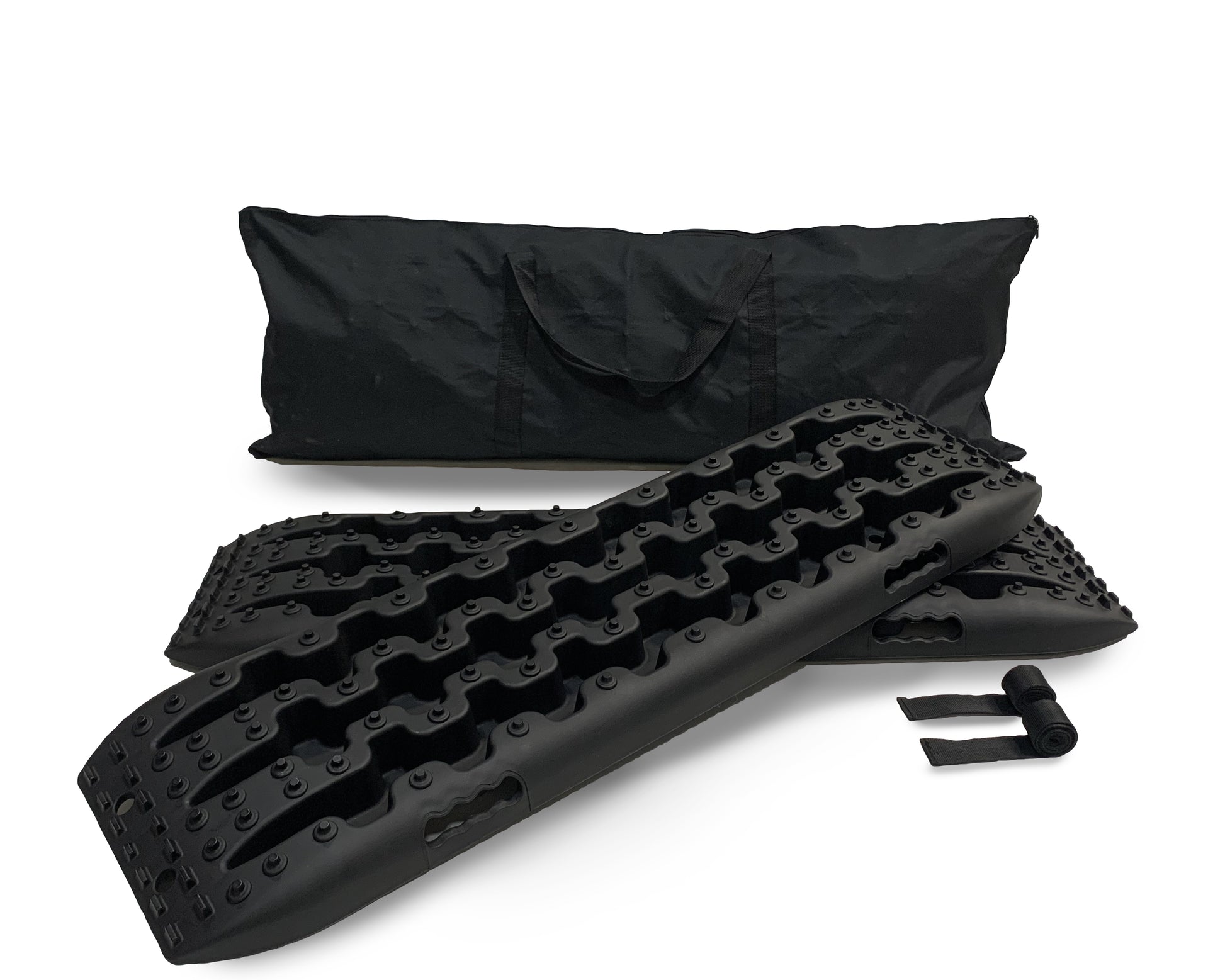 Black rubber matting set with a black bag on a white background