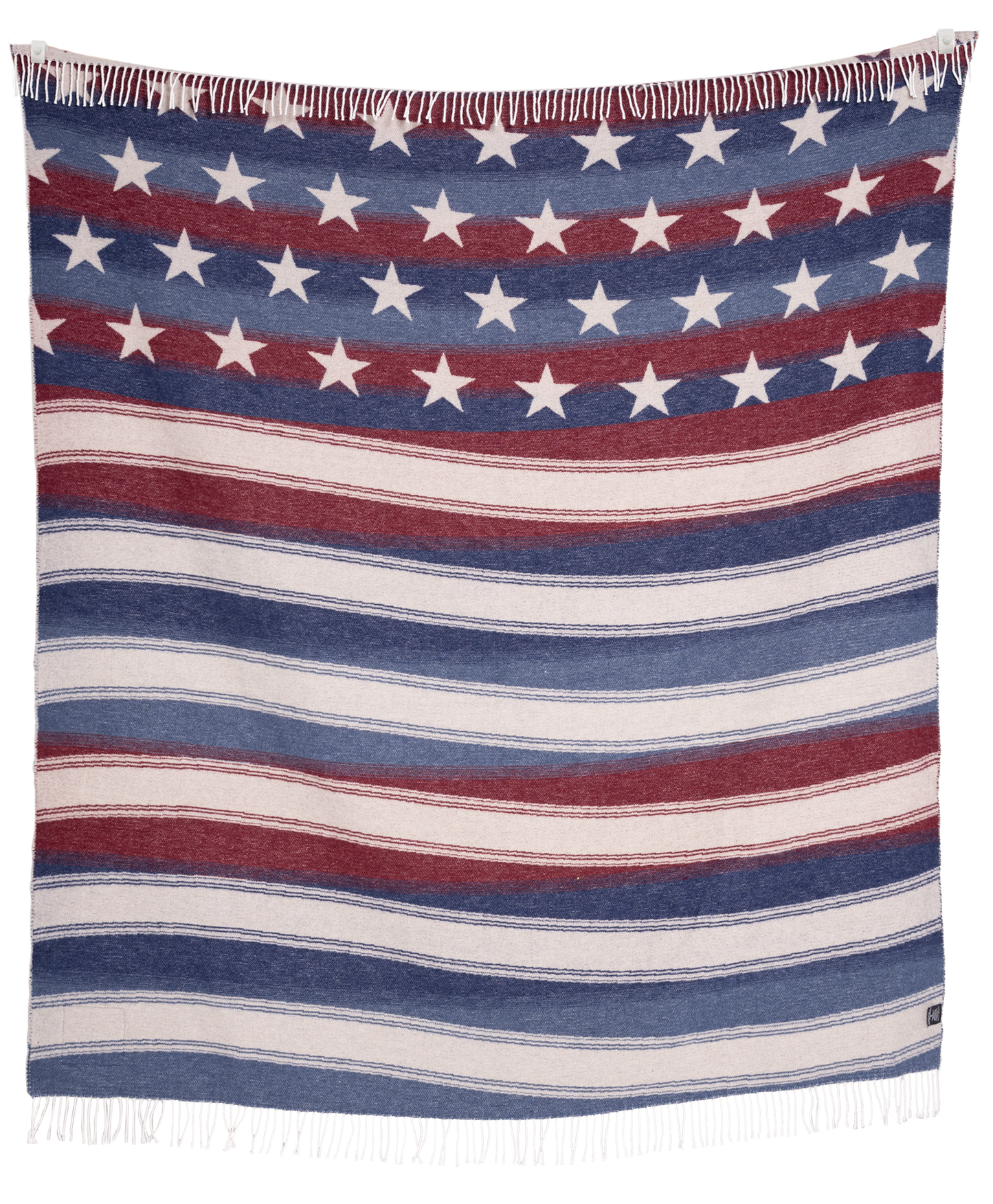 American flag patterned blanket with stars and stripes on a white background