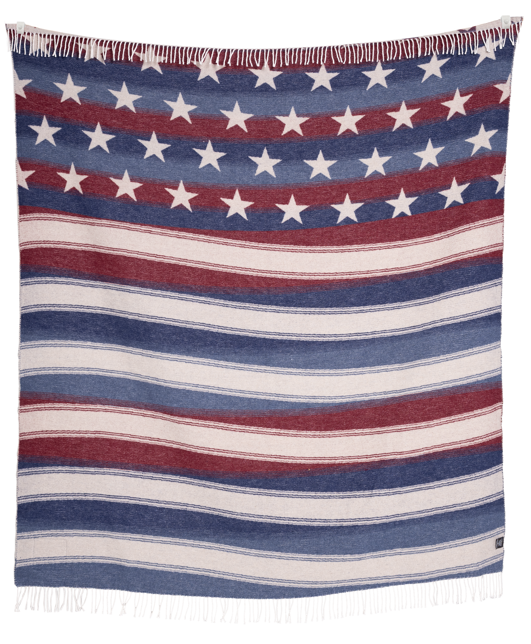 American flag patterned blanket with stars and stripes on a white background