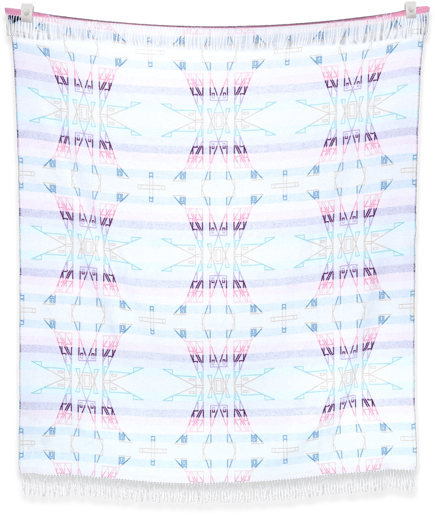 Colorful patterned blanket with fringes on a black background