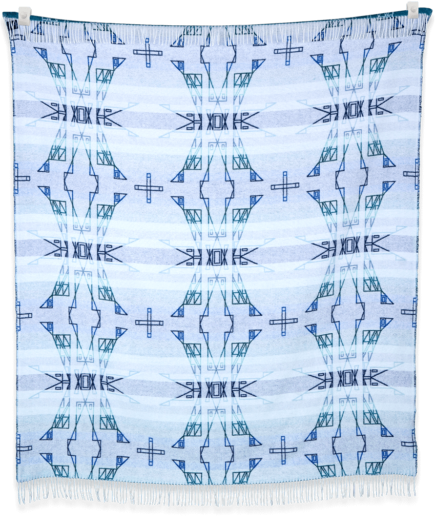 Textile with geometric pattern on a light blue background