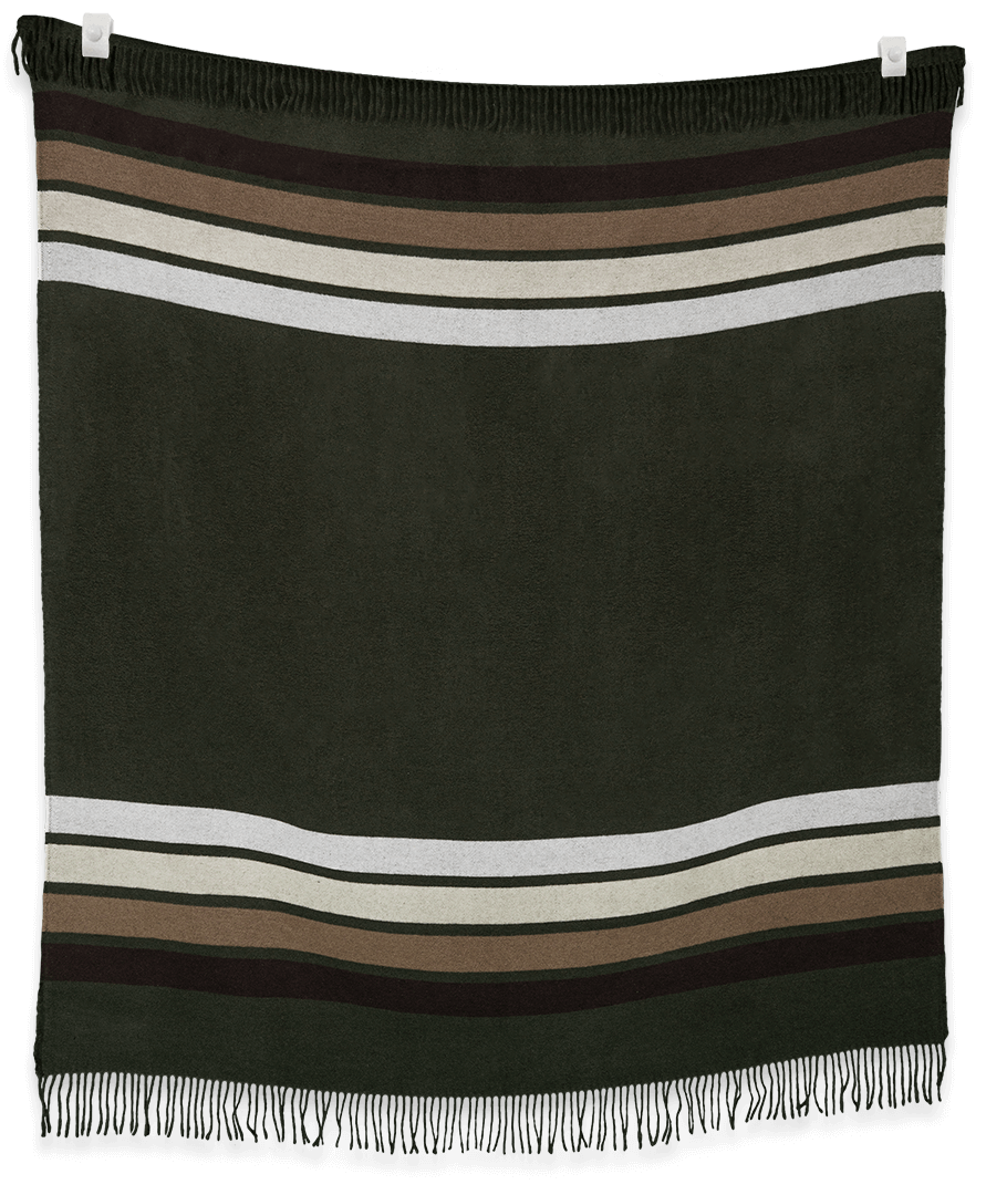Striped blanket with fringes on a black background
