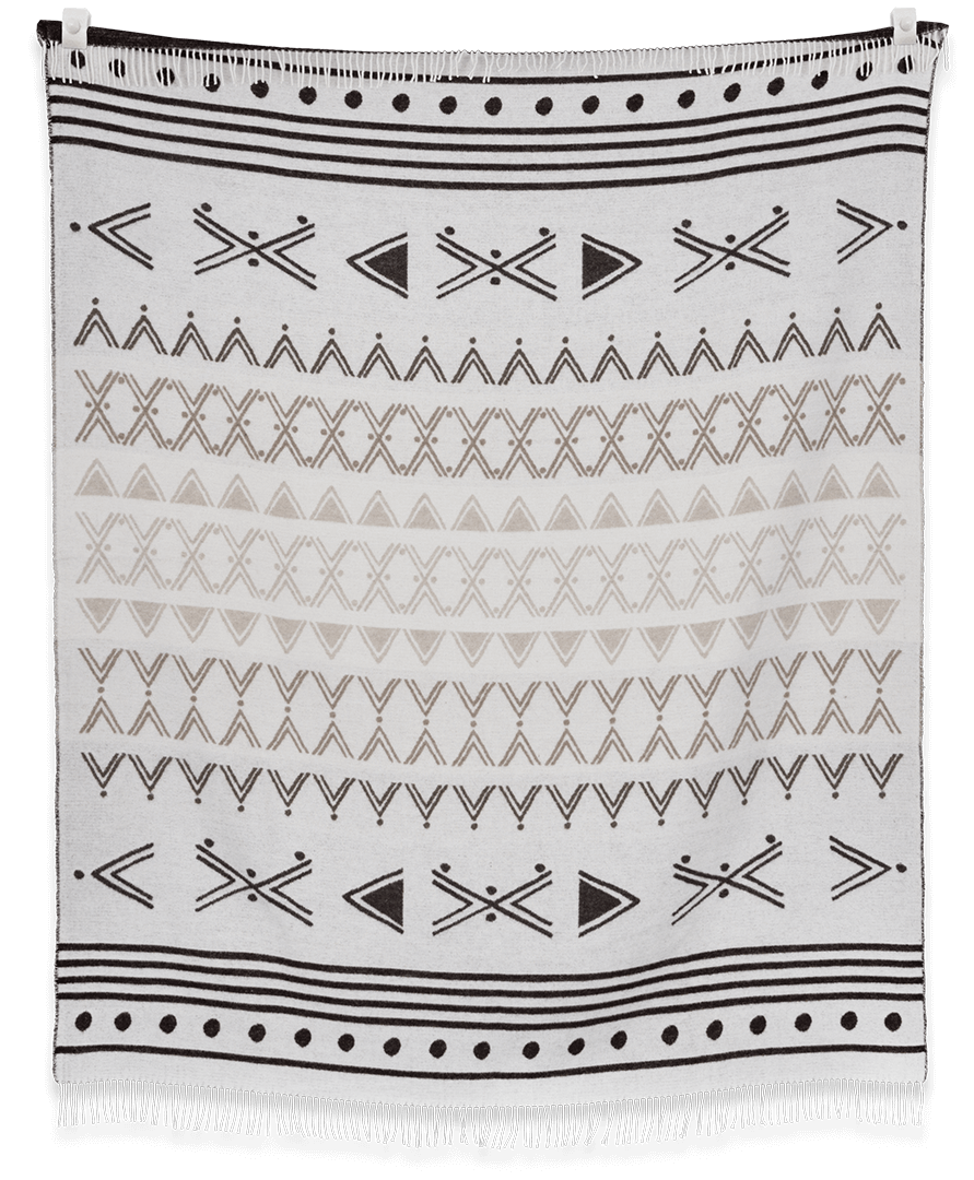 Textile with black geometric patterns on a white background