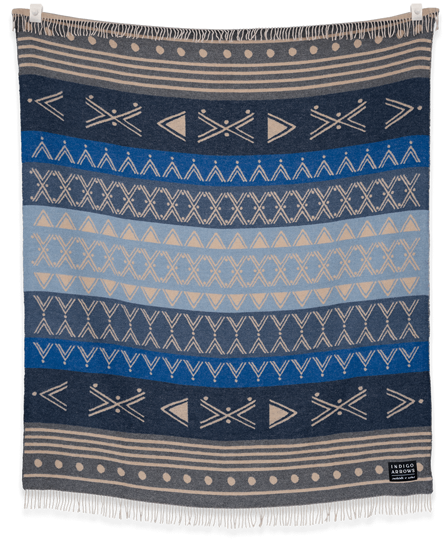 Woven blanket with geometric pattern on a black background