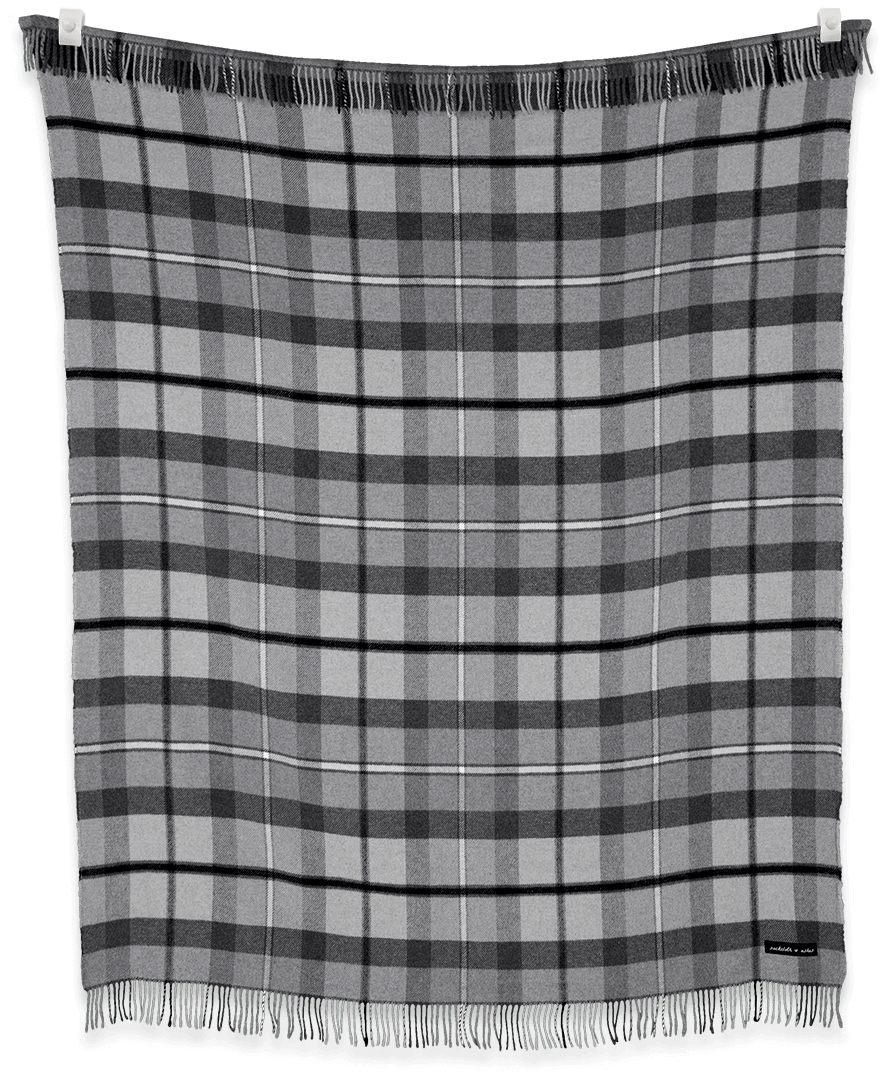 Plaid blanket with black and gray colors on a black background