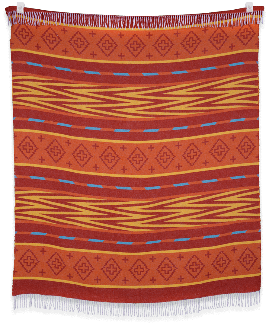 Woven blanket with geometric pattern on a black background