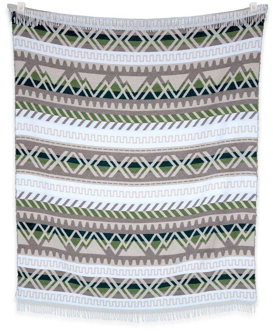 Woven blanket with geometric pattern on a black background