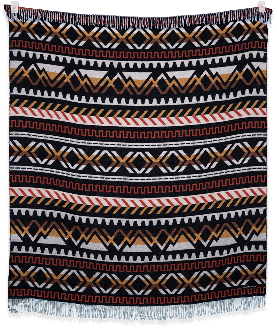 Woven blanket with geometric pattern on a black background