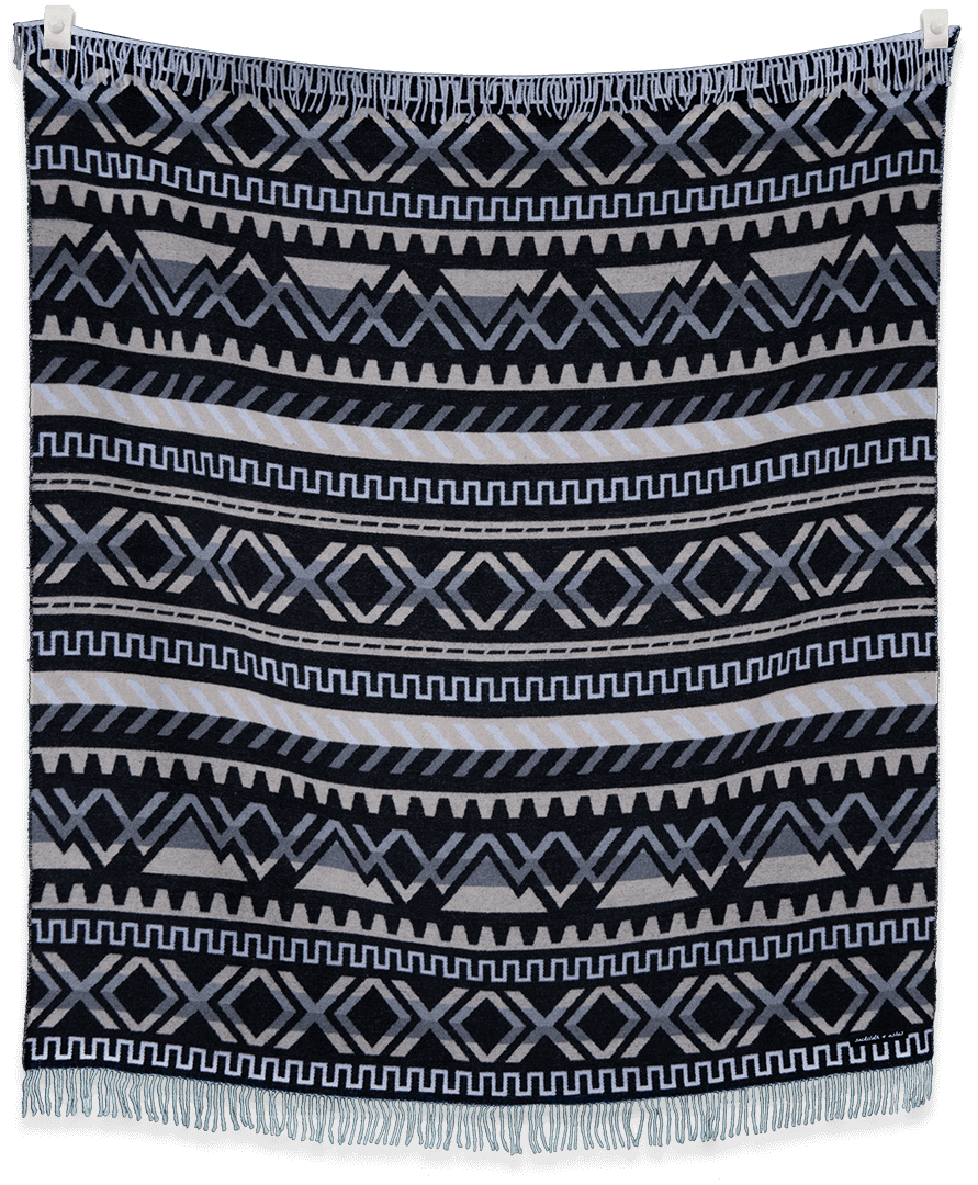 Patterned blanket with geometric design on a black background