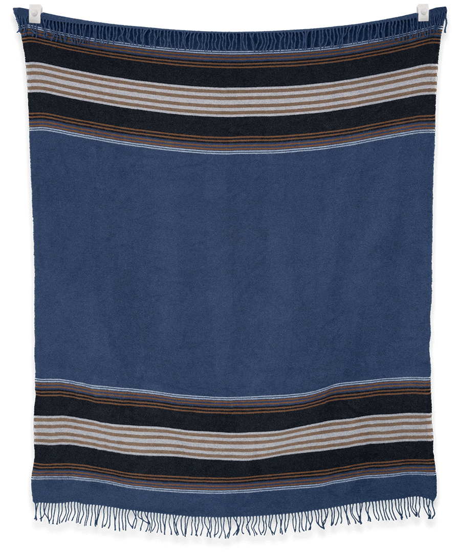 Blue striped towel with fringes on a black background
