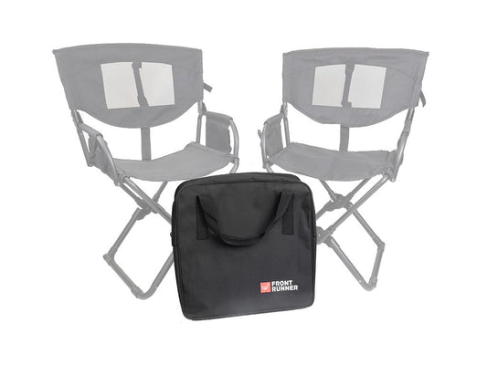 Two folding chairs with a black carrying case on a white background