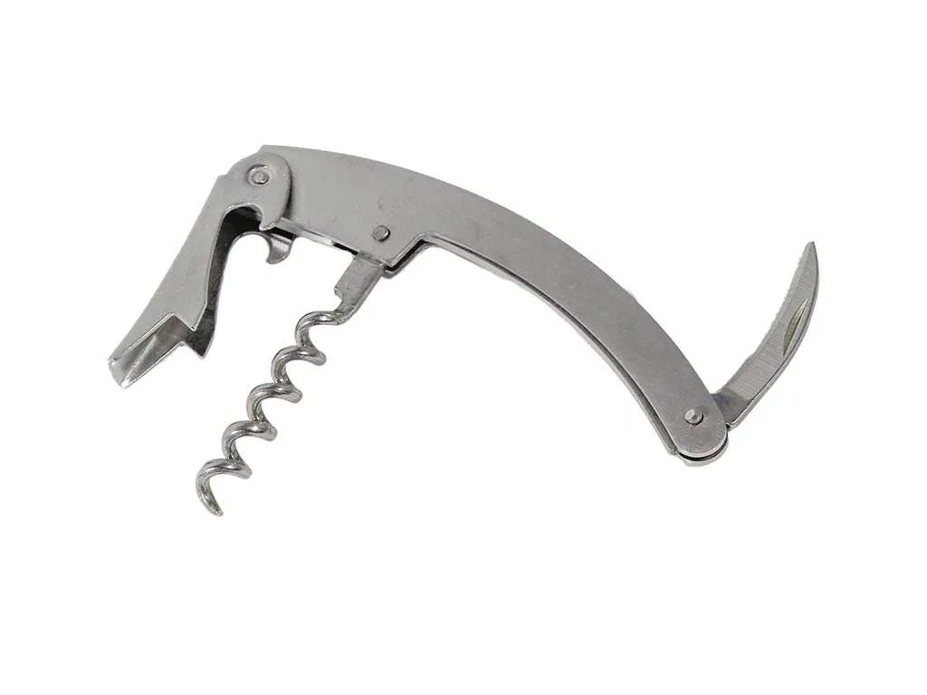 Metal corkscrew on a white background