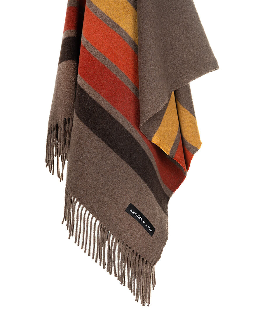Striped blanket with fringes on a white background