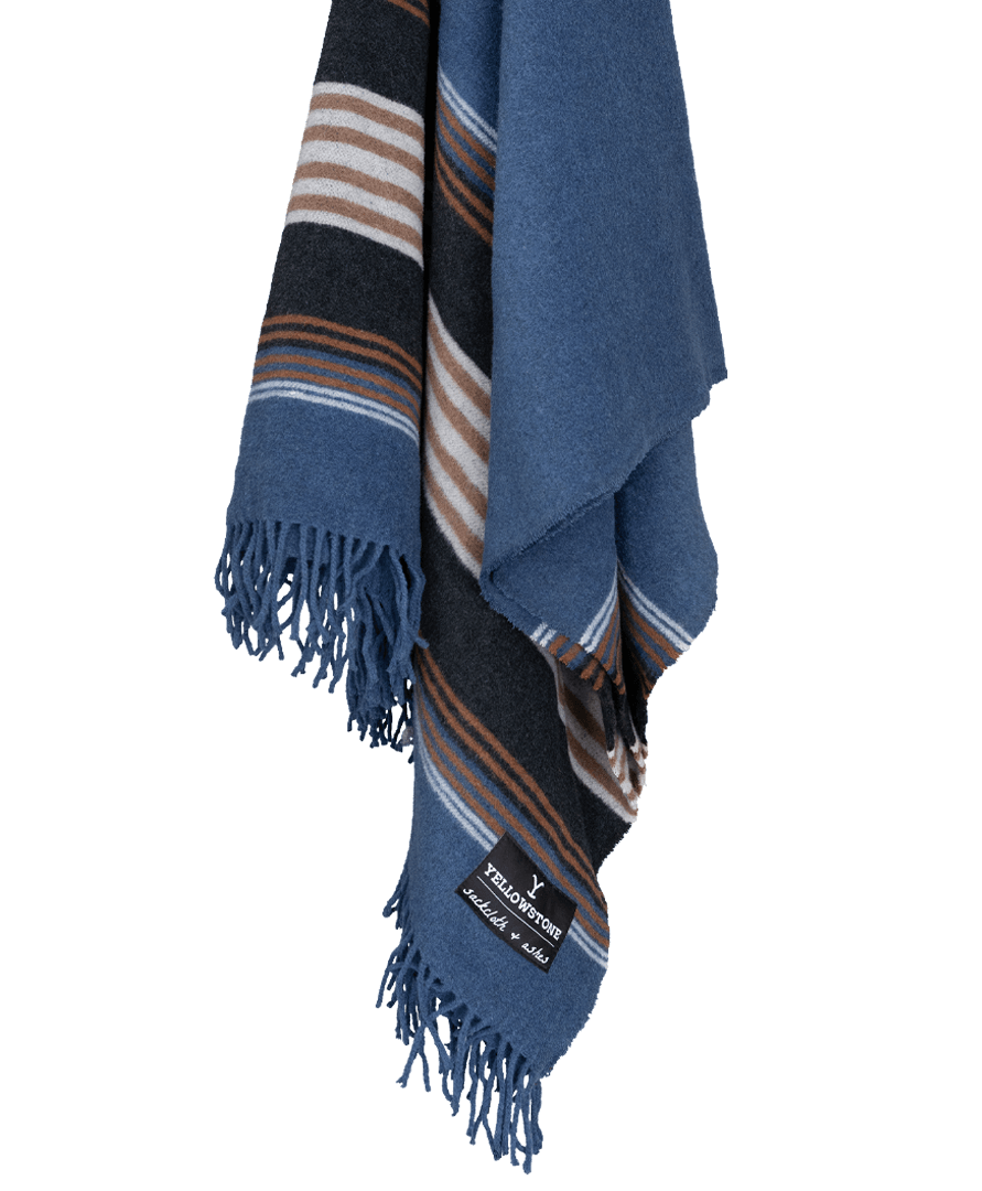 Blue striped scarf with fringes on a transparent background