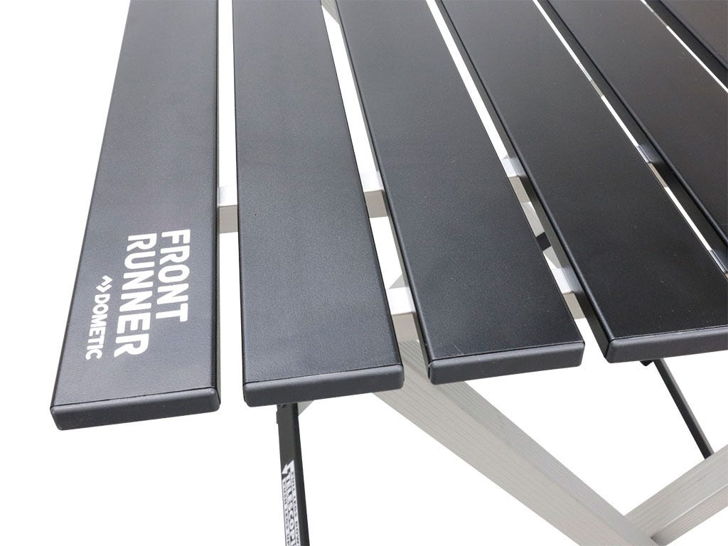 Black metal slats with 'Front Runner' branding on a white background